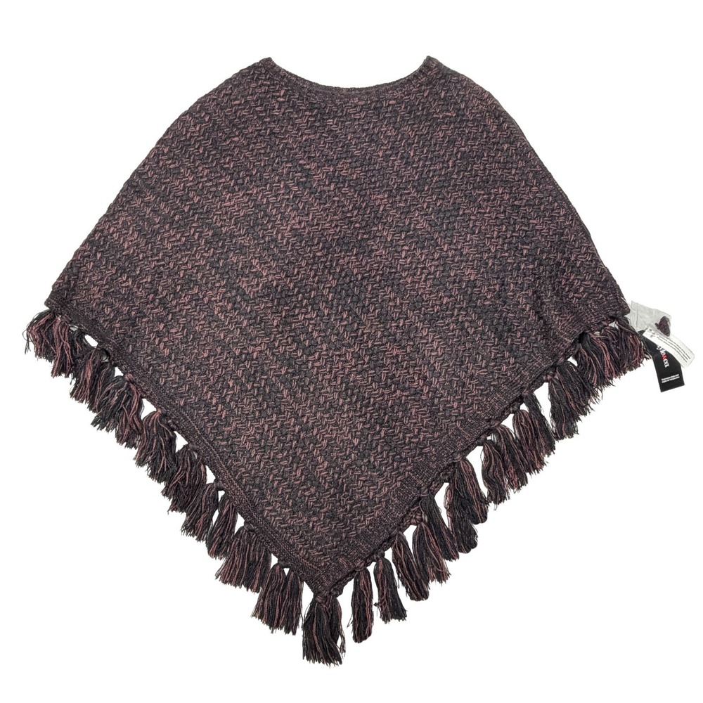 Style & Co Poncho Knitted NWT Women's Small/Medium Plum Black Tassels Retail $59